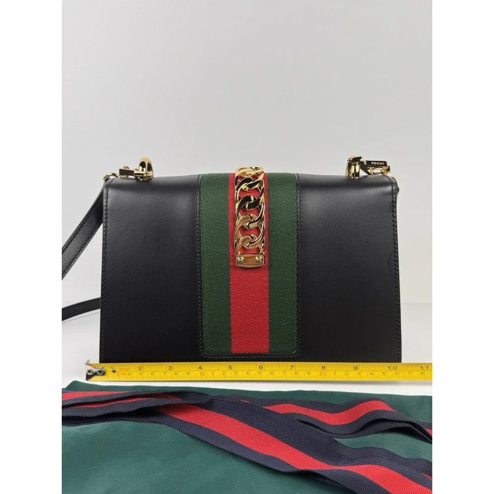 Gucci Sylvie Web Black Leather Shoulder Bag with dust bag & COA authenticated - Picture 10 of 16